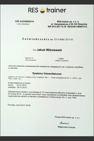 Kurs zawodowy z zakresu montażu instalacji PV